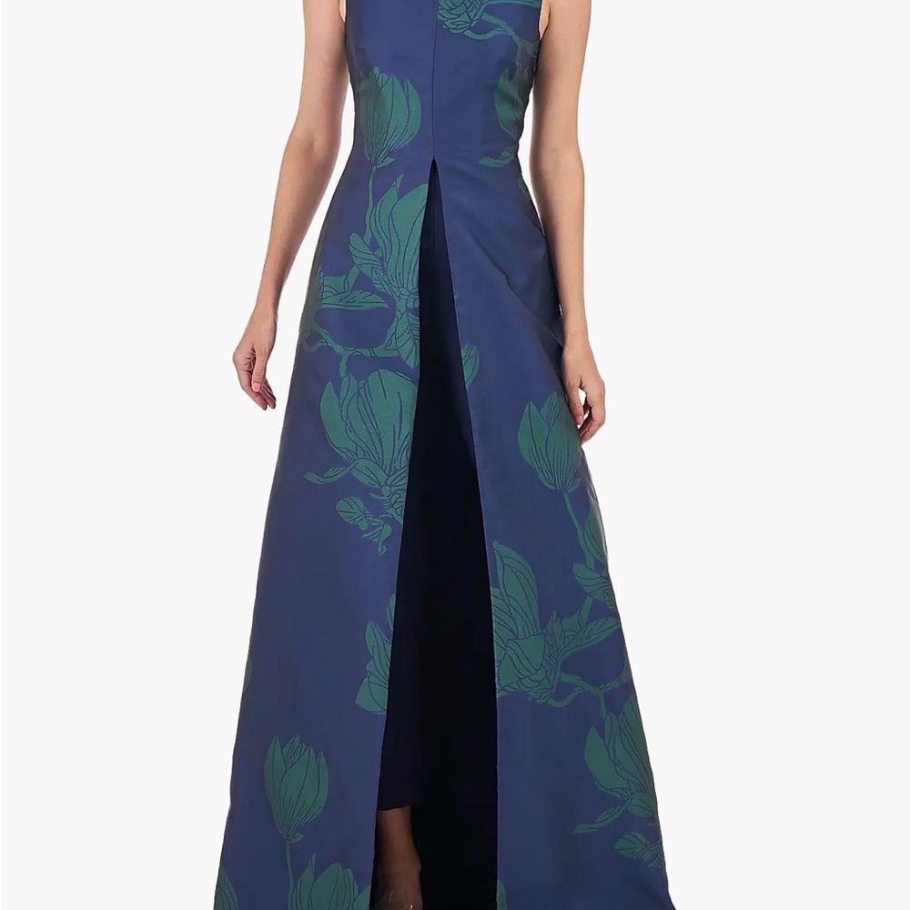 Kay Unger Navy and Teal Floral Maxi Dress / Jumpsuit - Picture 4 of 16